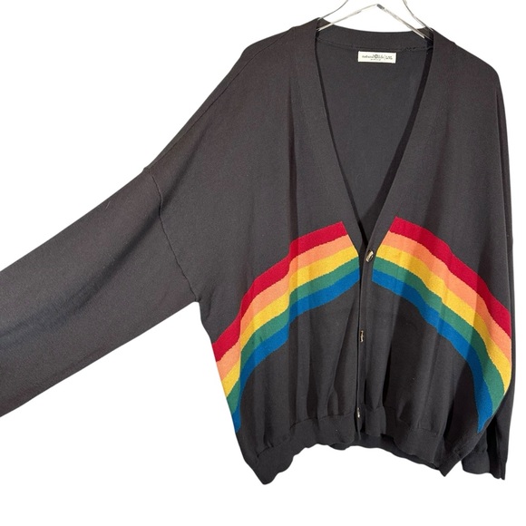 NATURAL LIFE Women's L/XL Live Happy V-Neck Cardigan Sweater Rainbow Stripes - Picture 3 of 8